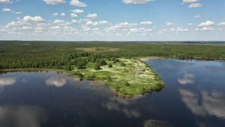 Flight over a lake in distant Karelia