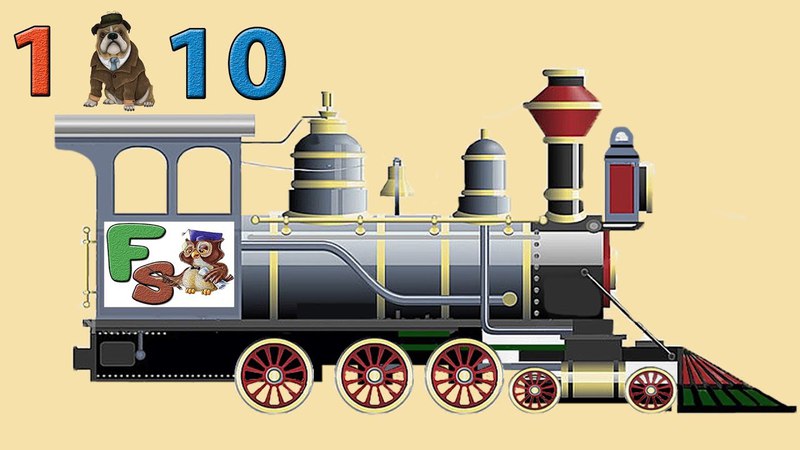 Train, learn numbers 1 to 10 and domestic animals, cartoon for