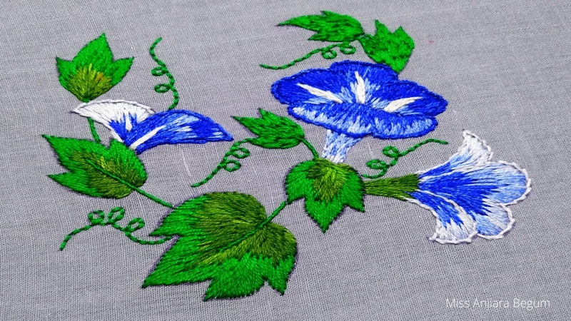 Hand Embroidery Blue Flowers Design, Flower Embroidery Easy stitch, Classical Embroidery