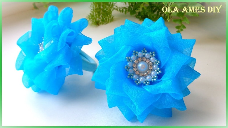 Канзаши, Цветы из органзы, Organza Ribbon Flower Tutorial, Flores de Organza, Ola ame S