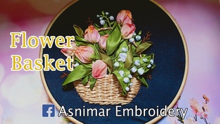Flowers Basket Ribbon Embroidery Design & Tutorial