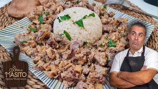 Strogonoff de ternera con setas. Receta fácil y rica
