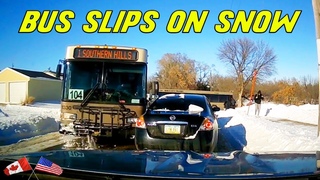 Road Rage USA & Canada | BUS HITS SNOWBANK AND ALMOST CAUSES CRASH