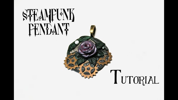 Steampunk Rose Pendant with Polymer Clay and Gears, DIY Fantasy Necklace,