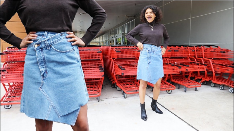 Denim Skirt from Oversize Jeans Asymmetrical Wrap, LYDIA