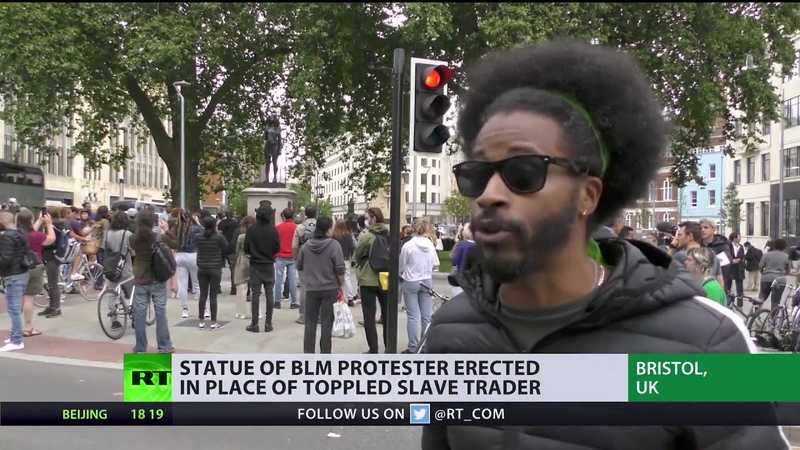 BLM protester s statue replaces toppled slave trader monument in