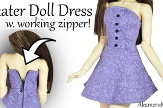 How to: Doll Skater Dress w. working Zipper - BJD / Barbie Clothes Tutorial