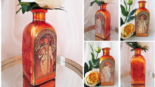 How to apply golden leaves on Glass Bottle Decoupage DIY