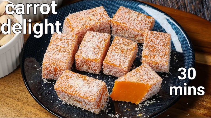 carrot delight recipe soft chewy carrot sweet, gajar barfi carrot barfi, carrot