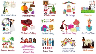 Holidays and Special Events Vocabulary Words | List of Holidays in English