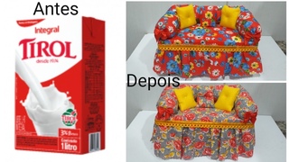 Sofazinho peso de porta feitos com CAIXA DE LEITE ♻️